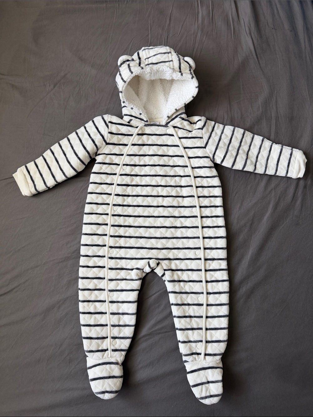 Nordstrom Baby Quilted Bear Bunting Pramsuit 12M Striped